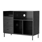 Eco-Friendly Flip-Top Turntable Stand, Wooden Vinyl Record Storage Cabinet with Dual-Socket Power Strip, Black
