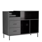 Eco-Friendly Flip-Top Turntable Stand, Wooden Vinyl Record Storage Cabinet with Dual-Socket Power Strip, Black