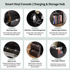 Eco-Friendly Flip-Top Turntable Stand, Wooden Vinyl Record Storage Cabinet with Dual-Socket Power Strip, Black