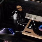Eco-Friendly Flip-Top Turntable Stand, Wooden Vinyl Record Storage Cabinet with Dual-Socket Power Strip, Black