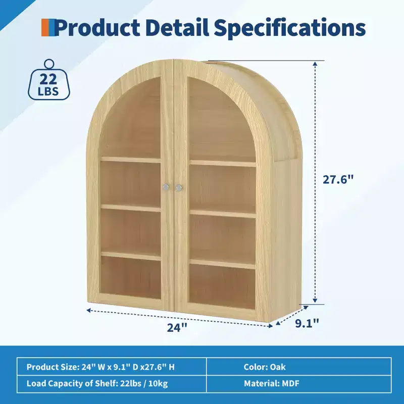 Arched Bathroom Wall Cabinet, Farmhouse Wood Wall Mounted Medicine Storage Cabinet with Acrylic Doors and Adjustable Shelves for Kitchen Laundry Room