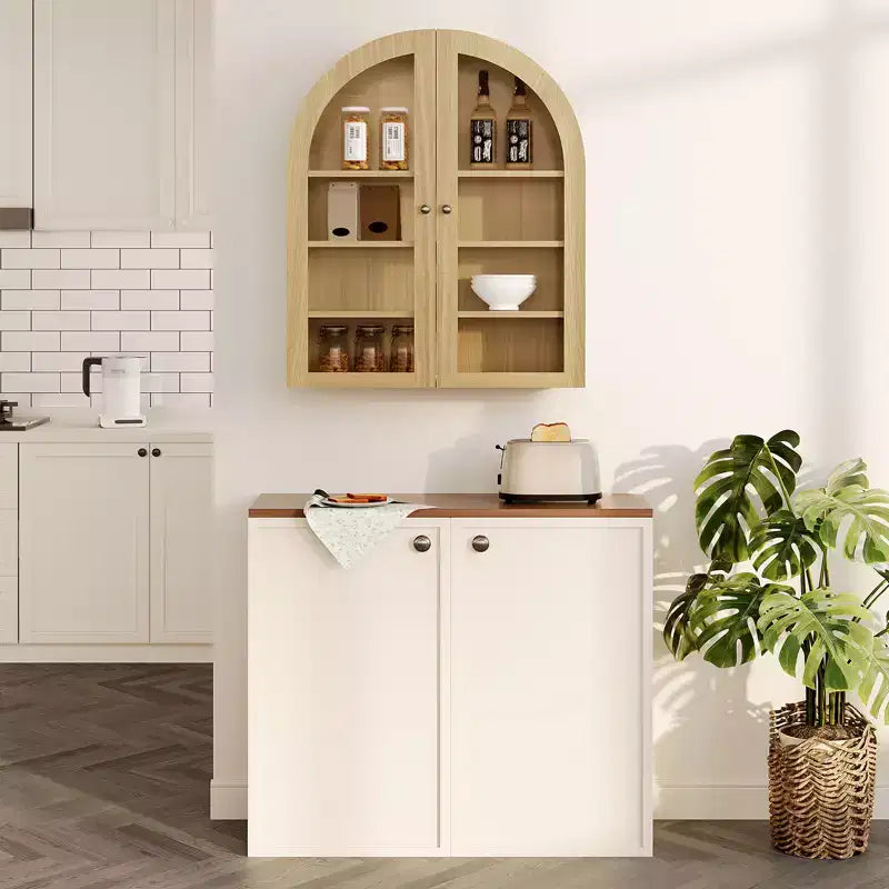 Arched Bathroom Wall Cabinet, Farmhouse Wood Wall Mounted Medicine Storage Cabinet with Acrylic Doors and Adjustable Shelves for Kitchen Laundry Room