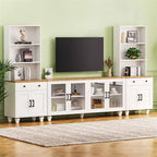 Farmhouse TV Wall Unit for 70 TV, Entertainment Center with Bookshelves, Textured Glass Doors, Gourd Legs