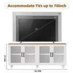 Farmhouse TV Wall Unit for 70 TV, Entertainment Center with Bookshelves, Textured Glass Doors, Gourd Legs