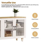 Farmhouse TV Wall Unit for 70 TV, Entertainment Center with Bookshelves, Textured Glass Doors, Gourd Legs