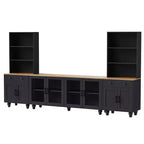 Farmhouse TV Wall Unit for 70 TV, Entertainment Center with Bookshelves, Textured Glass Doors, Gourd Legs