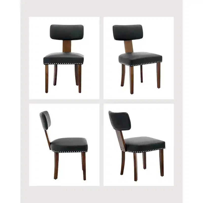 2 sets of dining chairs, modern leather kitchen chairs, with curved backrests, hardwood frame, wooden legs and nail head decoration