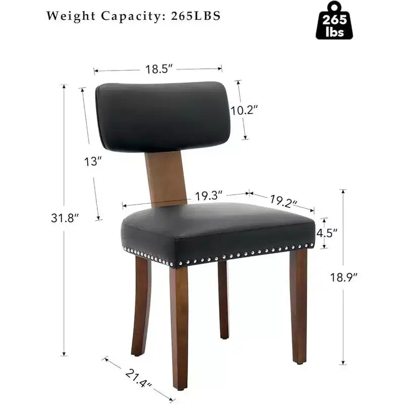 2 sets of dining chairs, modern leather kitchen chairs, with curved backrests, hardwood frame, wooden legs and nail head decoration