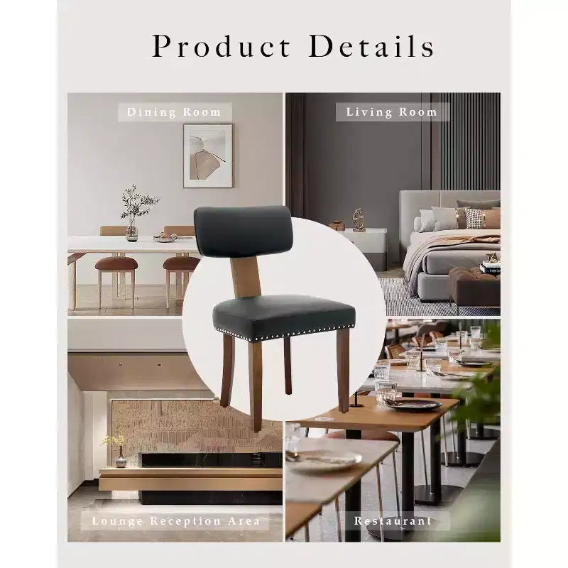 2 sets of dining chairs, modern leather kitchen chairs, with curved backrests, hardwood frame, wooden legs and nail head decoration