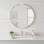 30" Gold Metal Round Framed Bathroom Vanity Mirror, Waterproof & Rust-Resistant Wall Mount