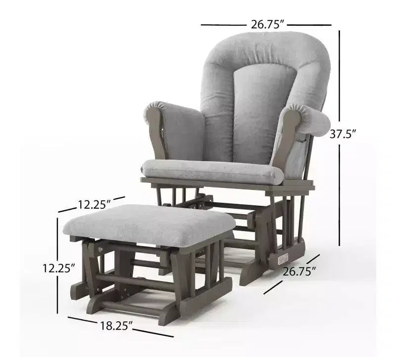 Cozy Glider Rocker and Ottoman Set, Padded Cushion with Storage Pockets, Solid Rubberwood Base & Frame