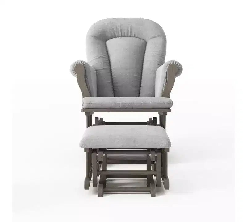 Cozy Glider Rocker and Ottoman Set, Padded Cushion with Storage Pockets, Solid Rubberwood Base & Frame