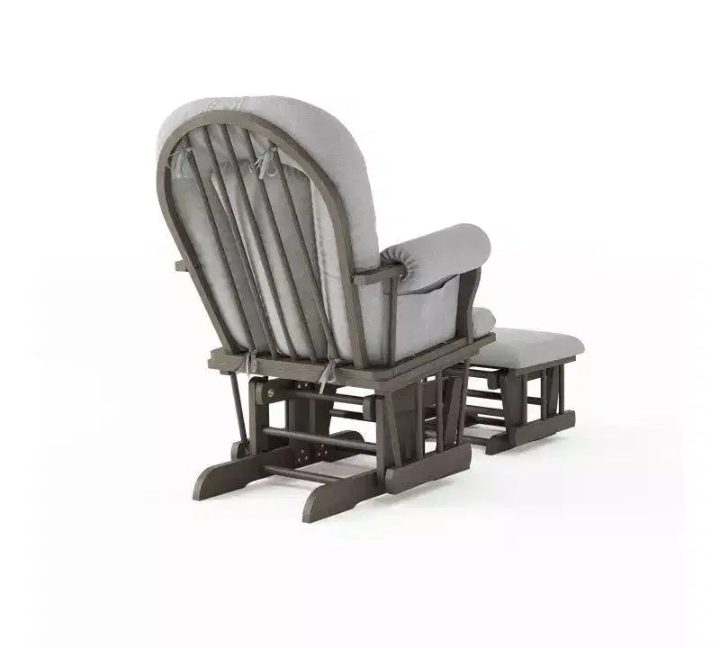 Cozy Glider Rocker and Ottoman Set, Padded Cushion with Storage Pockets, Solid Rubberwood Base & Frame
