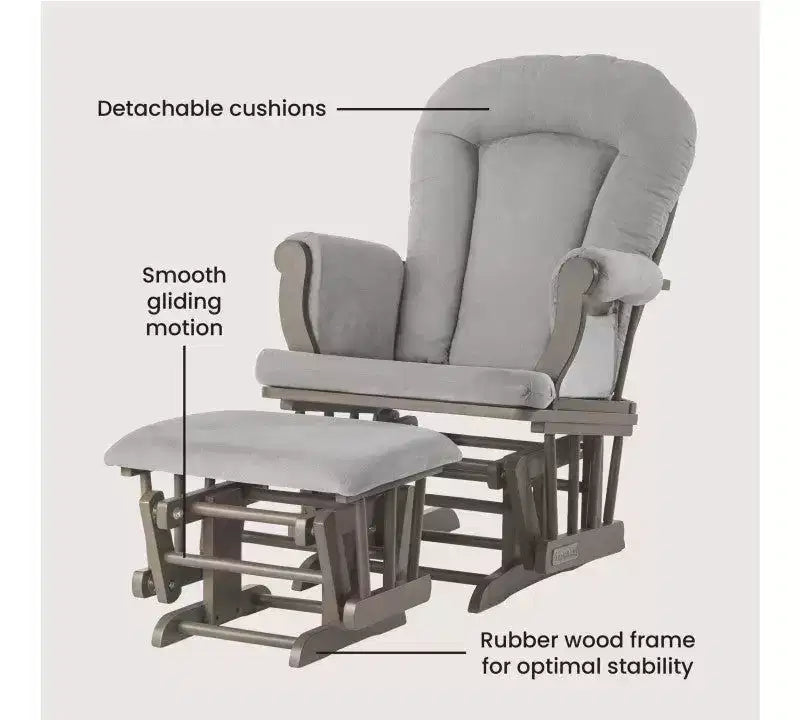 Cozy Glider Rocker and Ottoman Set, Padded Cushion with Storage Pockets, Solid Rubberwood Base & Frame