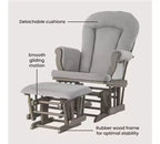 Cozy Glider Rocker and Ottoman Set, Padded Cushion with Storage Pockets, Solid Rubberwood Base & Frame