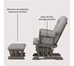 Cozy Glider Rocker and Ottoman Set, Padded Cushion with Storage Pockets, Solid Rubberwood Base & Frame