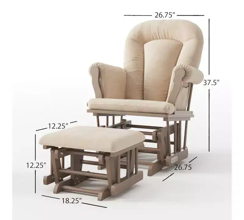 Cozy Glider Rocker and Ottoman Set, Padded Cushion with Storage Pockets, Solid Rubberwood Base & Frame