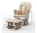 Cozy Glider Rocker and Ottoman Set, Padded Cushion with Storage Pockets, Solid Rubberwood Base & Frame