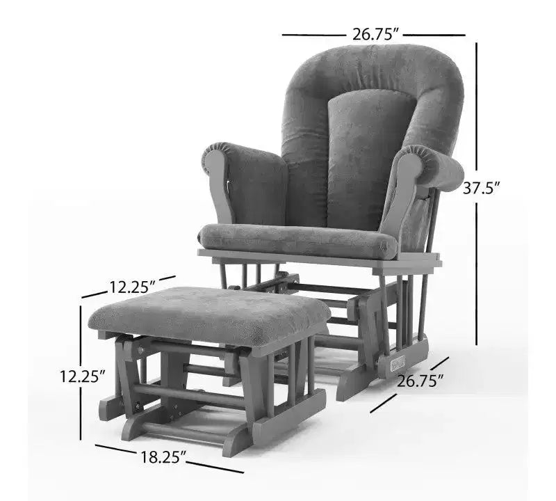 Cozy Glider Rocker and Ottoman Set, Padded Cushion with Storage Pockets, Solid Rubberwood Base & Frame
