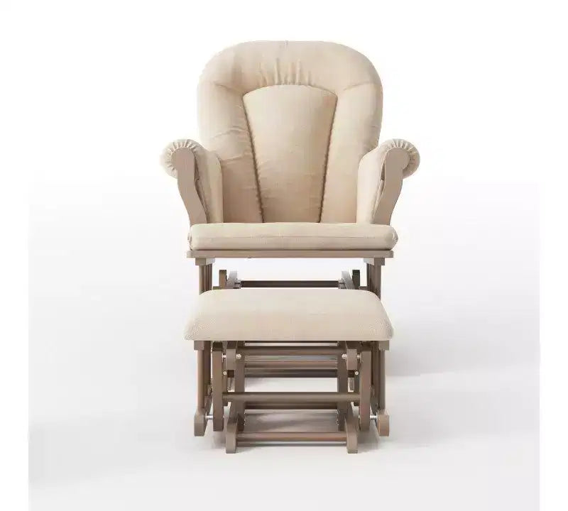 Cozy Glider Rocker and Ottoman Set, Padded Cushion with Storage Pockets, Solid Rubberwood Base & Frame