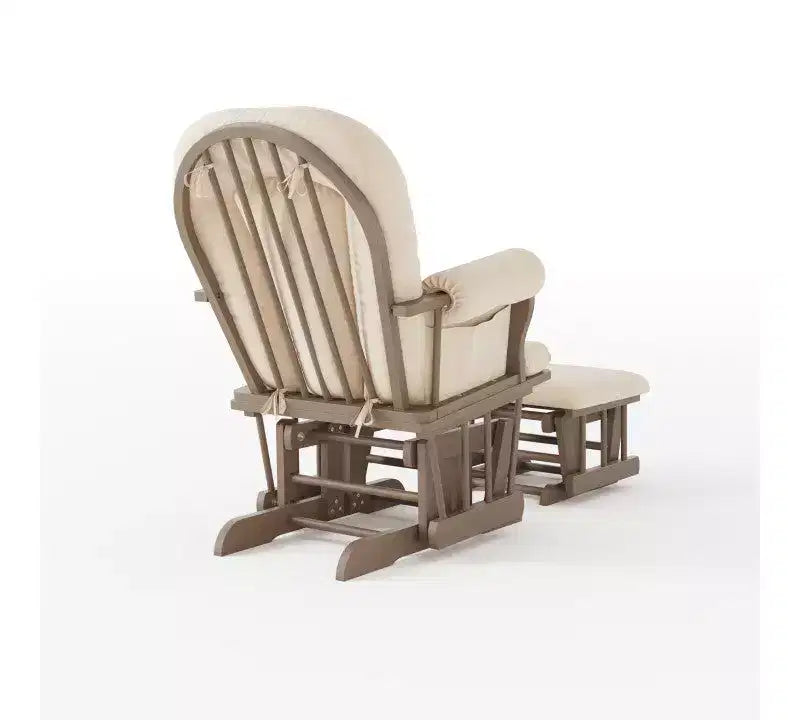 Cozy Glider Rocker and Ottoman Set, Padded Cushion with Storage Pockets, Solid Rubberwood Base & Frame