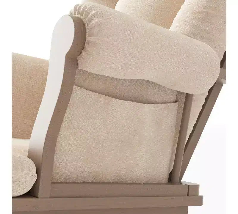 Cozy Glider Rocker and Ottoman Set, Padded Cushion with Storage Pockets, Solid Rubberwood Base & Frame