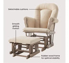 Cozy Glider Rocker and Ottoman Set, Padded Cushion with Storage Pockets, Solid Rubberwood Base & Frame