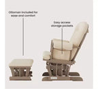Cozy Glider Rocker and Ottoman Set, Padded Cushion with Storage Pockets, Solid Rubberwood Base & Frame
