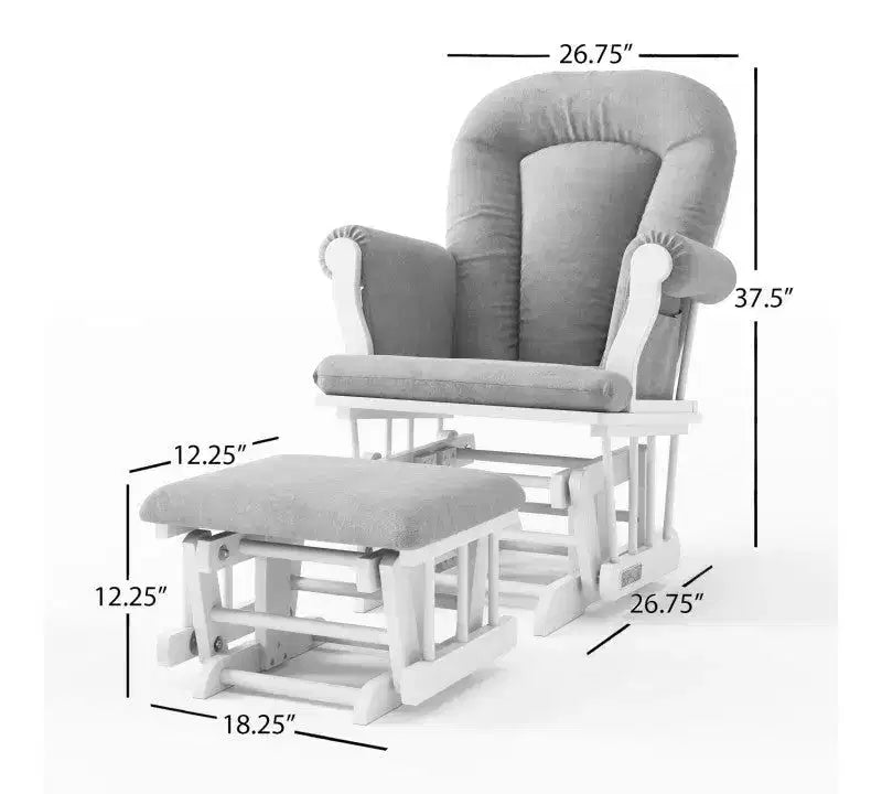 Cozy Glider Rocker and Ottoman Set, Padded Cushion with Storage Pockets, Solid Rubberwood Base & Frame