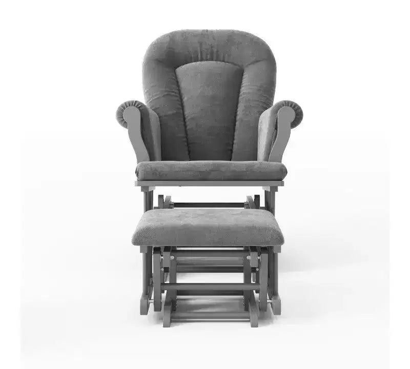 Cozy Glider Rocker and Ottoman Set, Padded Cushion with Storage Pockets, Solid Rubberwood Base & Frame