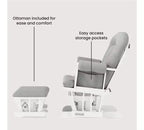 Cozy Glider Rocker and Ottoman Set, Padded Cushion with Storage Pockets, Solid Rubberwood Base & Frame