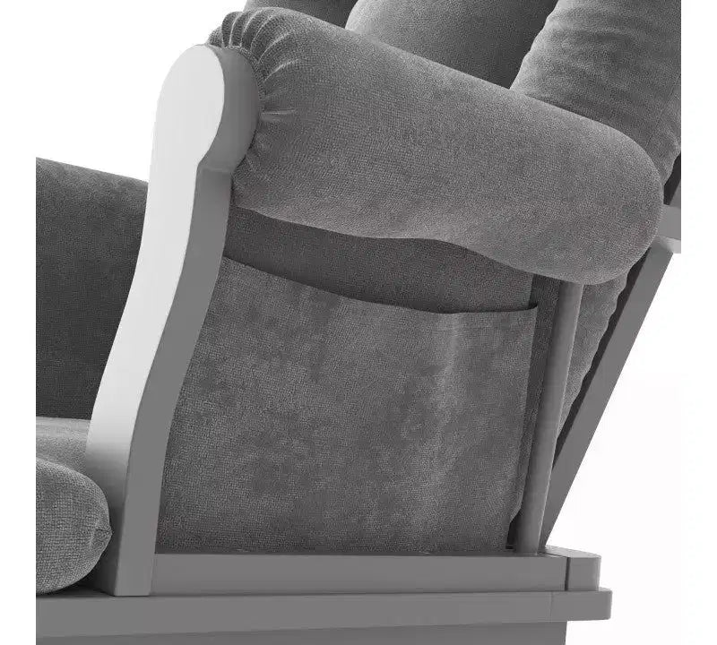 Cozy Glider Rocker and Ottoman Set, Padded Cushion with Storage Pockets, Solid Rubberwood Base & Frame