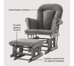 Cozy Glider Rocker and Ottoman Set, Padded Cushion with Storage Pockets, Solid Rubberwood Base & Frame