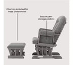 Cozy Glider Rocker and Ottoman Set, Padded Cushion with Storage Pockets, Solid Rubberwood Base & Frame