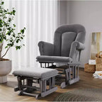 Cozy Glider Rocker and Ottoman Set, Padded Cushion with Storage Pockets, Solid Rubberwood Base & Frame