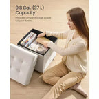 Small Folding Storage Ottoman Cube, 15x15x15.7 Inches Velvet Footstool with 9.8 Gal Capacity