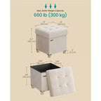 Small Folding Storage Ottoman Cube, 15x15x15.7 Inches Velvet Footstool with 9.8 Gal Capacity