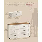 6-Drawer Dresser, 54-Inch Wide Modern Farmhouse Chest of Drawers with Metal Handles, TV Stand, Anti-Tipping