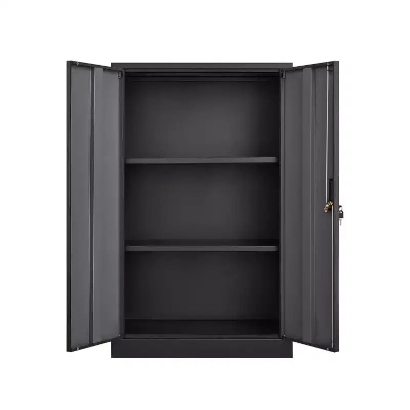 27.5" Metal Folding Storage Cabinet, Filing Cabinet with Locking Doors & Adjustable Shelves, Black