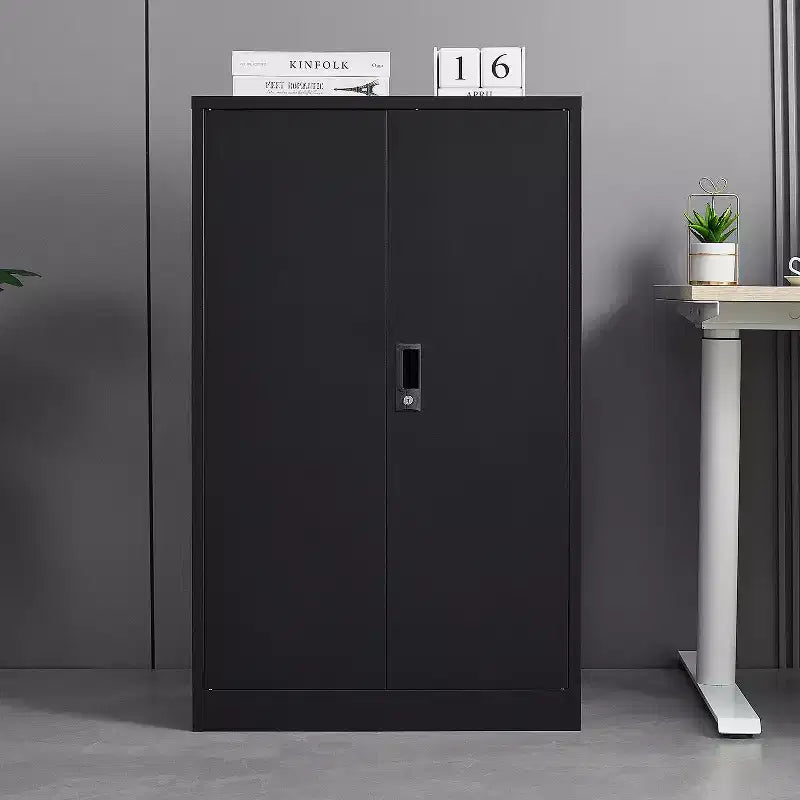 27.5" Metal Folding Storage Cabinet, Filing Cabinet with Locking Doors & Adjustable Shelves, Black