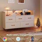 LED Dresser with Charging Station - Modern 5-Drawer 47 Wide Wooden Chest, Storage Organizer for Bedroom, Nursery, Hallway & Apartments