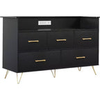 LED Dresser with Charging Station - Modern 5-Drawer 47 Wide Wooden Chest, Storage Organizer for Bedroom, Nursery, Hallway & Apartments