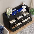 LED Dresser with Charging Station - Modern 5-Drawer 47 Wide Wooden Chest, Storage Organizer for Bedroom, Nursery, Hallway & Apartments