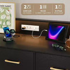 LED Dresser with Charging Station - Modern 5-Drawer 47 Wide Wooden Chest, Storage Organizer for Bedroom, Nursery, Hallway & Apartments