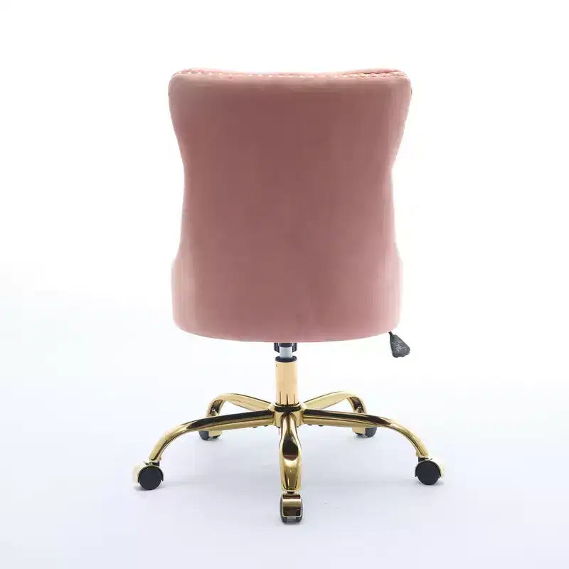 Adjustable Desk Chair Swivel Office Chair, Modern Velvet Upholstered Tufted Button Home Office Chair with Golden Metal Base, Pink