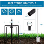 10FT Outdoor String Light Poles, Heavy Duty Metal Poles with 5-Prong Ground Base for Hanging String Lights, Tall Yard Garden Light Poles