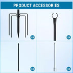 10FT Outdoor String Light Poles, Heavy Duty Metal Poles with 5-Prong Ground Base for Hanging String Lights, Tall Yard Garden Light Poles