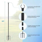 10FT Outdoor String Light Poles, Heavy Duty Metal Poles with 5-Prong Ground Base for Hanging String Lights, Tall Yard Garden Light Poles