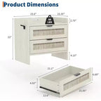 Rattan Nightstand with Charging Station, 2-Drawer Boho Bedside Table with Type-C Port and USB