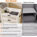 Rattan Nightstand with Charging Station, 2-Drawer Boho Bedside Table with Type-C Port and USB